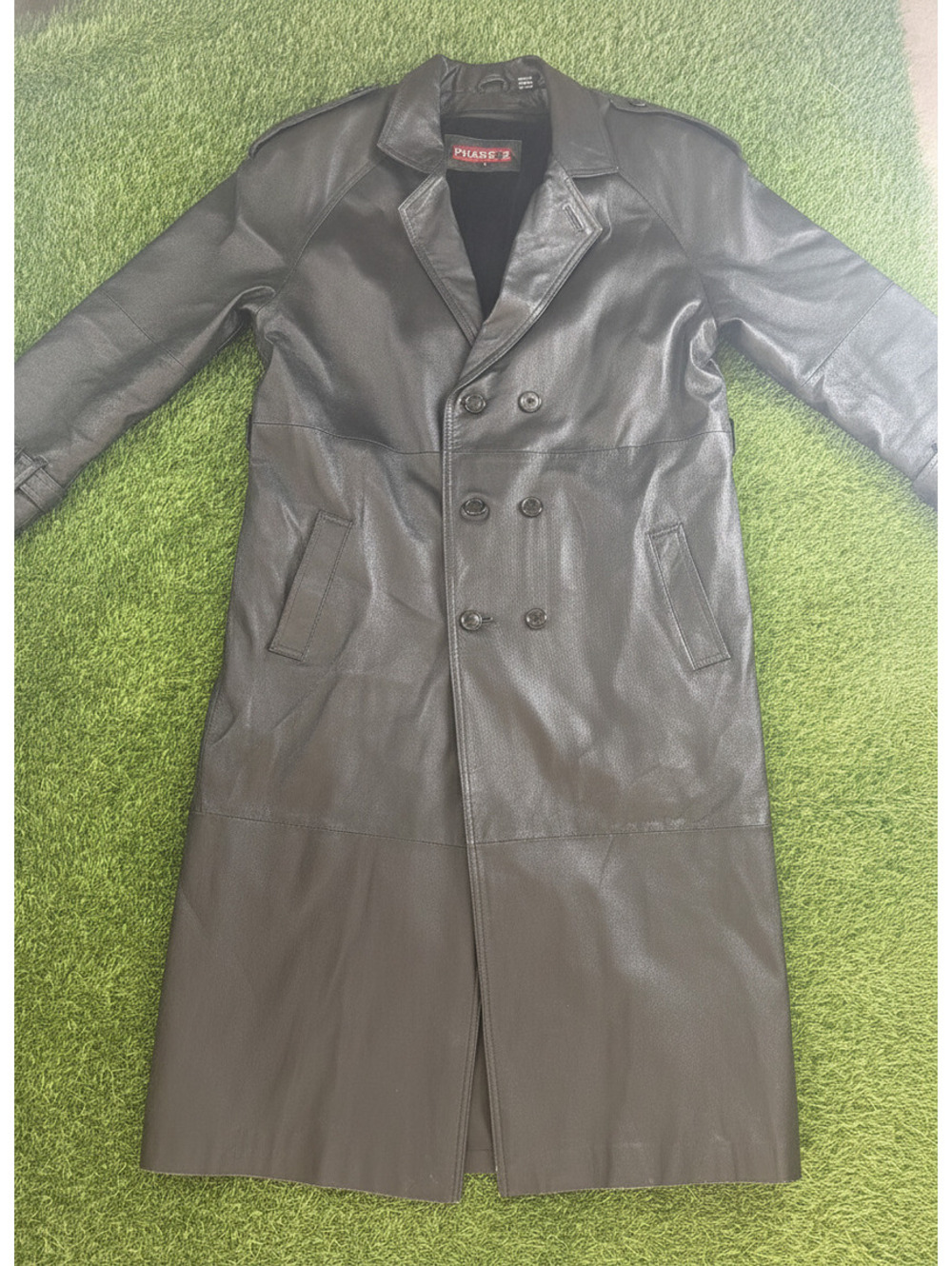 Vintage Phase 2 Men's Long Black Leather Coat Size L
